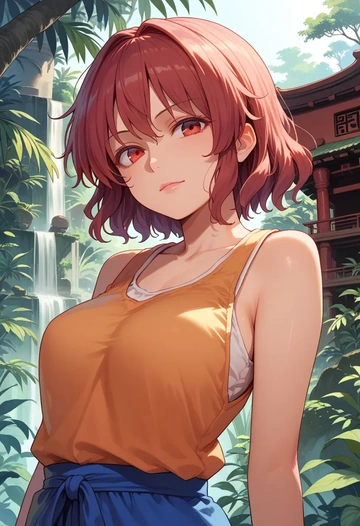 touhou,motoori_kosuzu,tank top,drawstring pants  - AI generated anime art