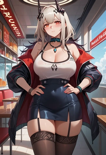 arknights,mudrock_(arknights),mini skirt,stockings  - AI generated anime art