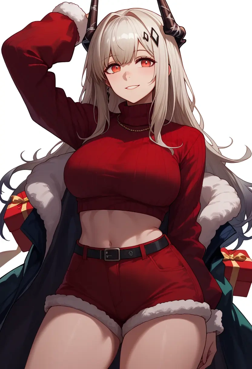 arknights,mudrock_(arknights),Christmas,red velvet shorts,turtleneck sweater  - 