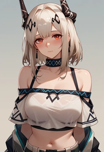 arknights,mudrock_(arknights),off-shoulder top,dolphin shorts  - AI generated anime art