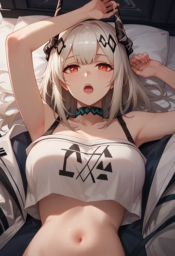 arknights,mudrock_(arknights),off-shoulder top,dolphin shorts  - AI generated anime art