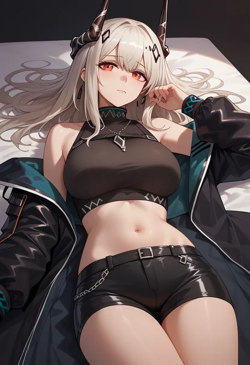 arknights,mudrock_(arknights),leather,shorts,crop top  - 