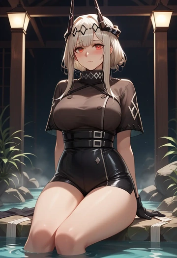 arknights,mudrock_(arknights),leather,shorts  - AI generated anime art