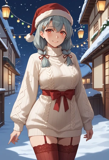 kantai_collection,murakumo_(kancolle),Christmas,sweater dress,stockings  - AI generated anime art