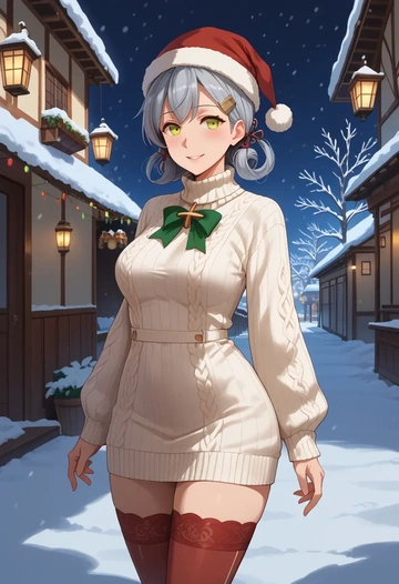 kantai_collection,murakumo_(kancolle),Christmas,sweater dress,stockings  - AI generated anime art