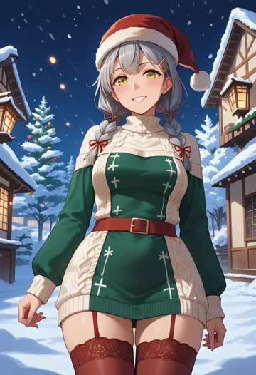 kantai_collection,murakumo_kai_ni_(kancolle),Christmas,sweater dress,stockings  - AI generated anime art