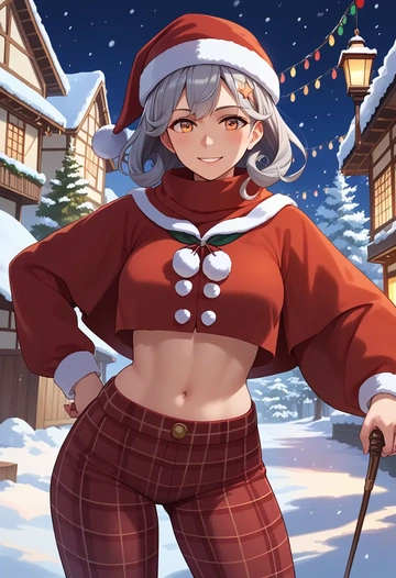 kantai_collection,murakumo_kai_ni_(kancolle),Christmas,plaid trousers  - AI generated anime art