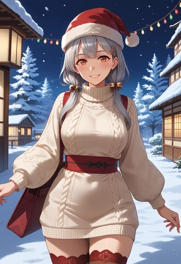 kantai_collection,murakumo_kai_ni_(kancolle),Christmas,sweater dress,stockings  - AI generated anime art