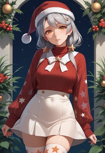 kantai_collection,murakumo_kai_ni_(kancolle),Christmas,sweater dress,stockings  - AI generated anime art