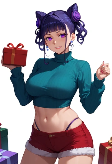 fate_(series),murasaki_shikibu_(fate),Christmas,red velvet shorts,turtleneck sweater  - AI generated anime art