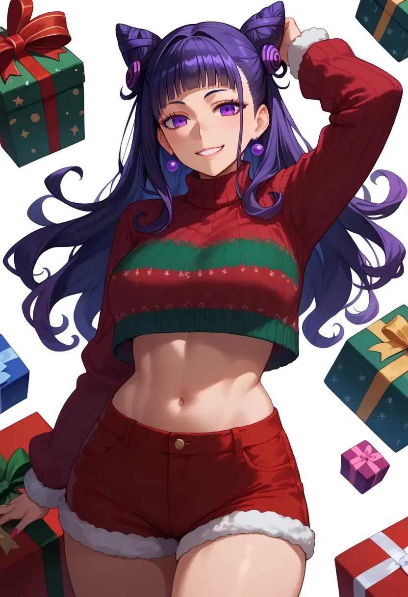 fate_(series),murasaki_shikibu_(fate),Christmas,red velvet shorts,turtleneck sweater  - 