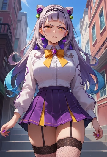 hololive,murasaki_shion_(1st_costume),mini skirt, stockings  - AI generated anime art