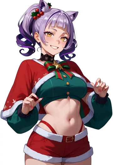 hololive,murasaki_shion_(1st_costume),Christmas,red velvet shorts  - AI generated anime art