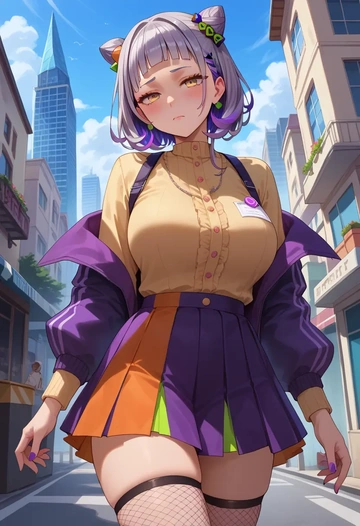 hololive,murasaki_shion,mini skirt, stockings  - AI generated anime art