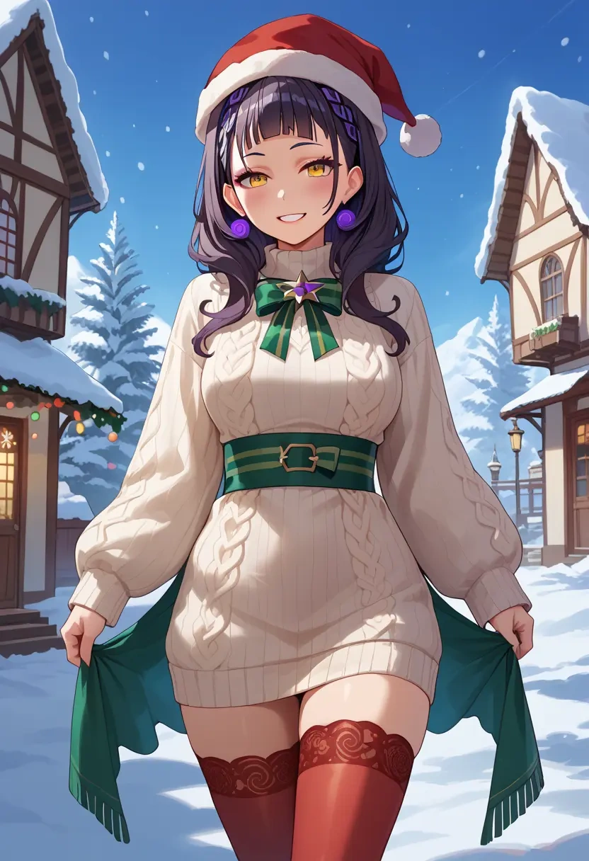 hololive,murasaki_shion,Christmas,sweater dress,stockings  - 