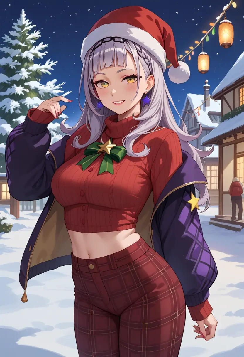 hololive,murasaki_shion,Christmas,plaid trousers  - 