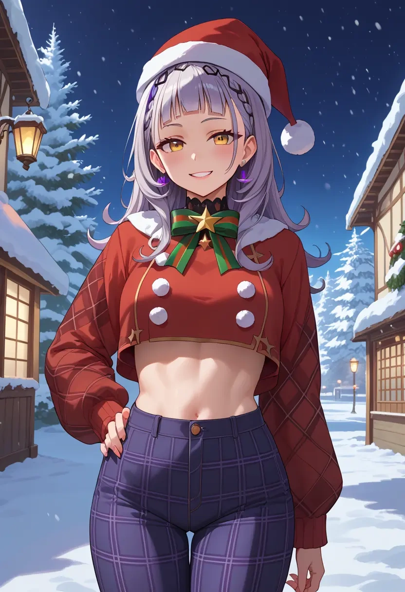 hololive,murasaki_shion,Christmas,plaid trousers  - 