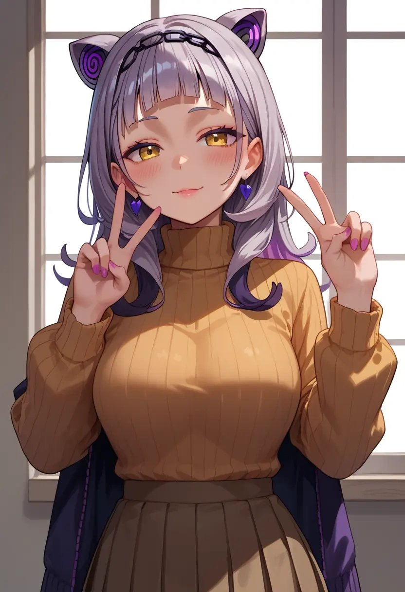 hololive,murasaki_shion,skirt,pleated,turtleneck sweater  - 