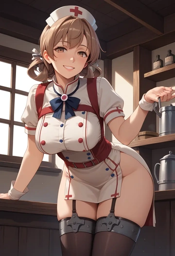 kantai_collection,murasame_(kancolle),nurse pantyhose,mini skirt, sexy  - AI generated anime art