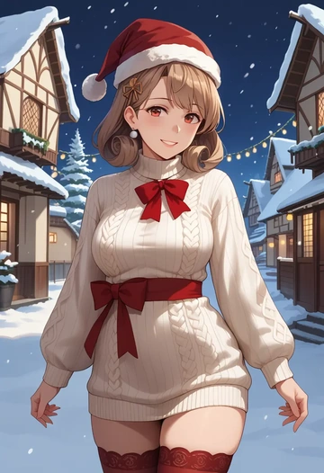 kantai_collection,murasame_(kancolle),Christmas,sweater dress,stockings  - AI generated anime art