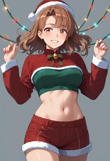 kantai_collection,murasame_(kancolle),Christmas,red velvet shorts  - AI generated anime art