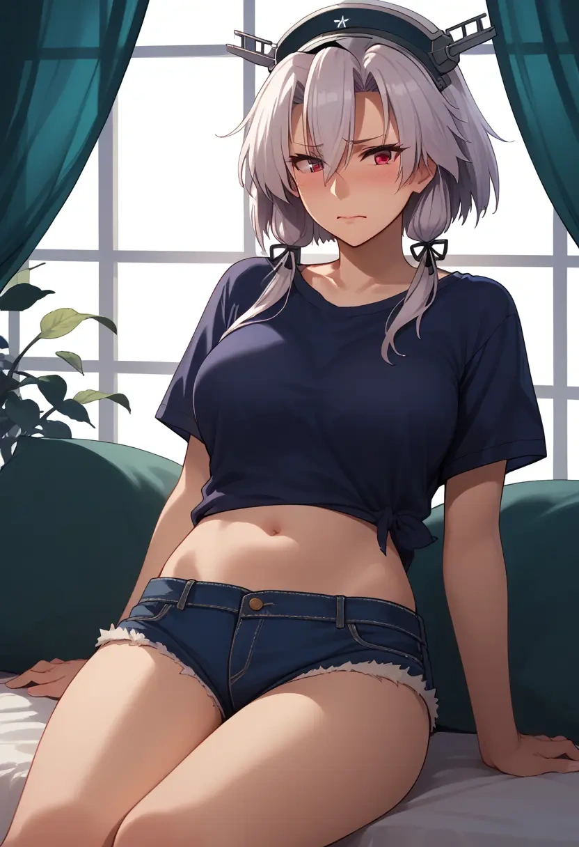 kantai_collection,musashi_(kancolle),denim shorts  - 