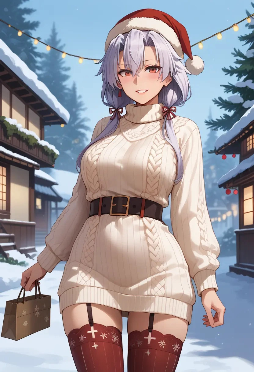 kantai_collection,musashi_(kancolle),Christmas,sweater dress,stockings  - 