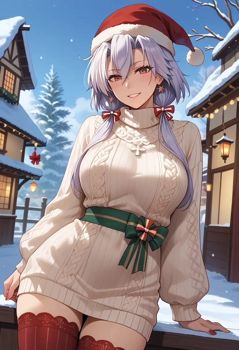 kantai_collection,musashi_(kancolle),Christmas,sweater dress,stockings  - 