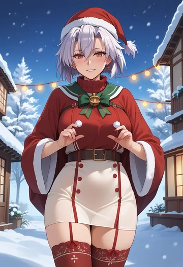 kantai_collection,musashi_(kancolle),Christmas,sweater dress,stockings  - AI generated anime art