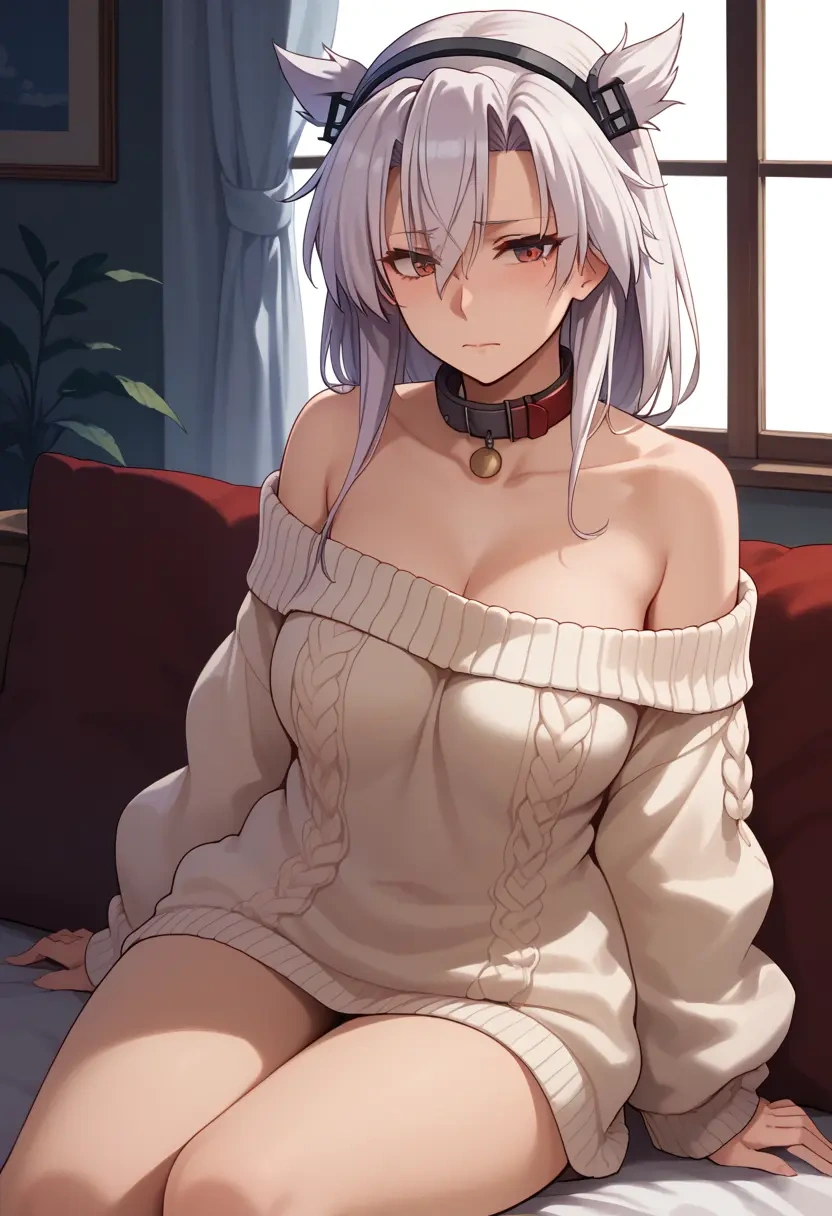 kantai_collection,musashi_(kancolle),sweater,off-shoulder,collar  - 