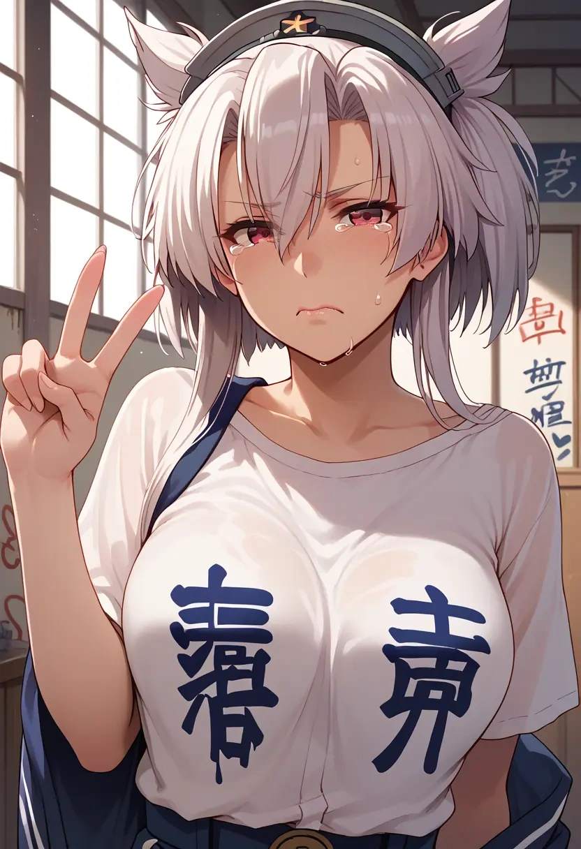 kantai_collection,musashi_(kancolle),oversized graffiti shirt,dolphin shorts  - 