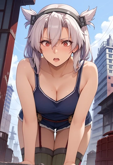 kantai_collection,musashi_(kancolle),tank top,mesh,cycling shorts  - AI generated anime art