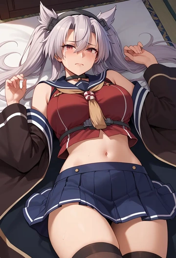 kantai_collection,musashi_kai_ni_(kancolle),mini skirt,stockings  - AI generated anime art