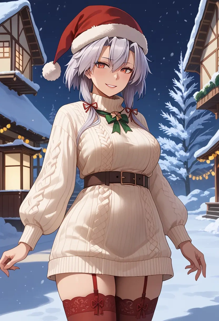 kantai_collection,musashi_kai_ni_(kancolle),Christmas,sweater dress,stockings  - 