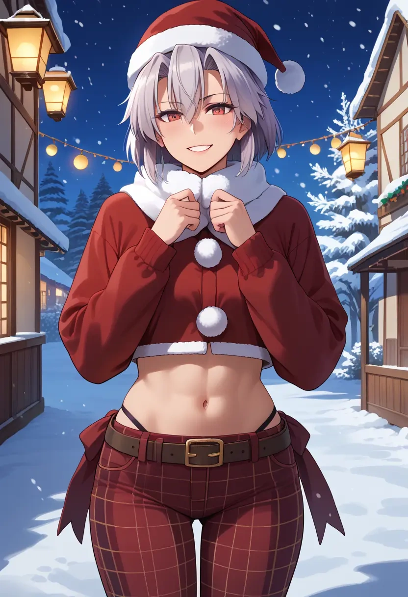 kantai_collection,musashi_kai_ni_(kancolle),Christmas,plaid trousers  - 