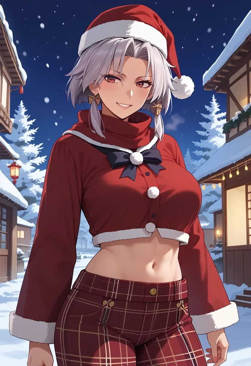 kantai_collection,musashi_kai_ni_(kancolle),Christmas,plaid trousers  - 