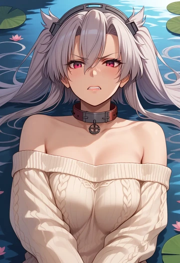 kantai_collection,musashi_kai_ni_(kancolle),sweater,off-shoulder,collar  - AI generated anime art