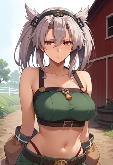 kantai_collection,musashi_kai_ni_(kancolle),crop top,loose joggers,headset  - AI generated anime art