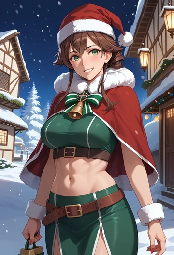 kantai_collection,mutsu_(kancolle),Christmas,dress  - AI generated anime art