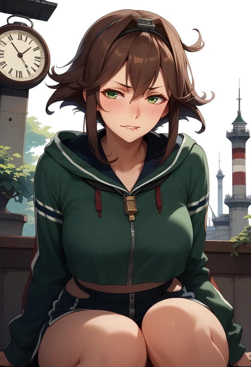 kantai_collection,mutsu_(kancolle),crop hoodie,shorts  - 