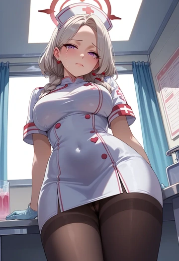 blue_archive,mutsuki_(blue_archive),nurse pantyhose,mini skirt, sexy  - AI generated anime art