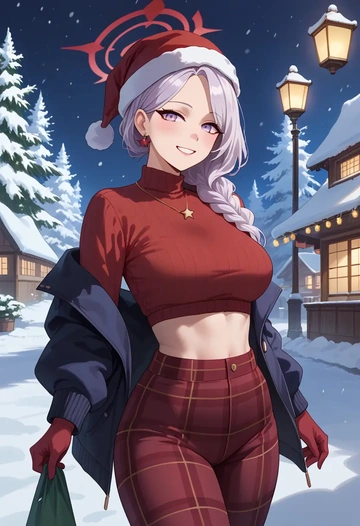 blue_archive,mutsuki_(blue_archive),Christmas,plaid trousers  - AI generated anime art