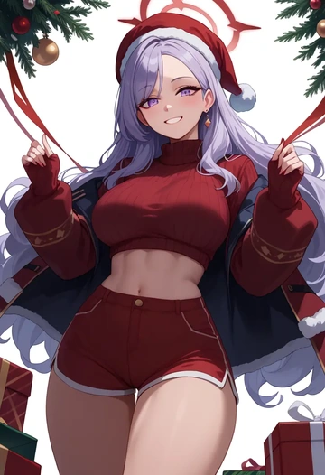 blue_archive,mutsuki_(blue_archive),Christmas,red velvet shorts,turtleneck sweater  - AI generated anime art