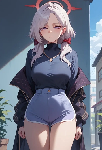 blue_archive,mutsuki_(blue_archive),jogger shorts,oversized tank  - AI generated anime art