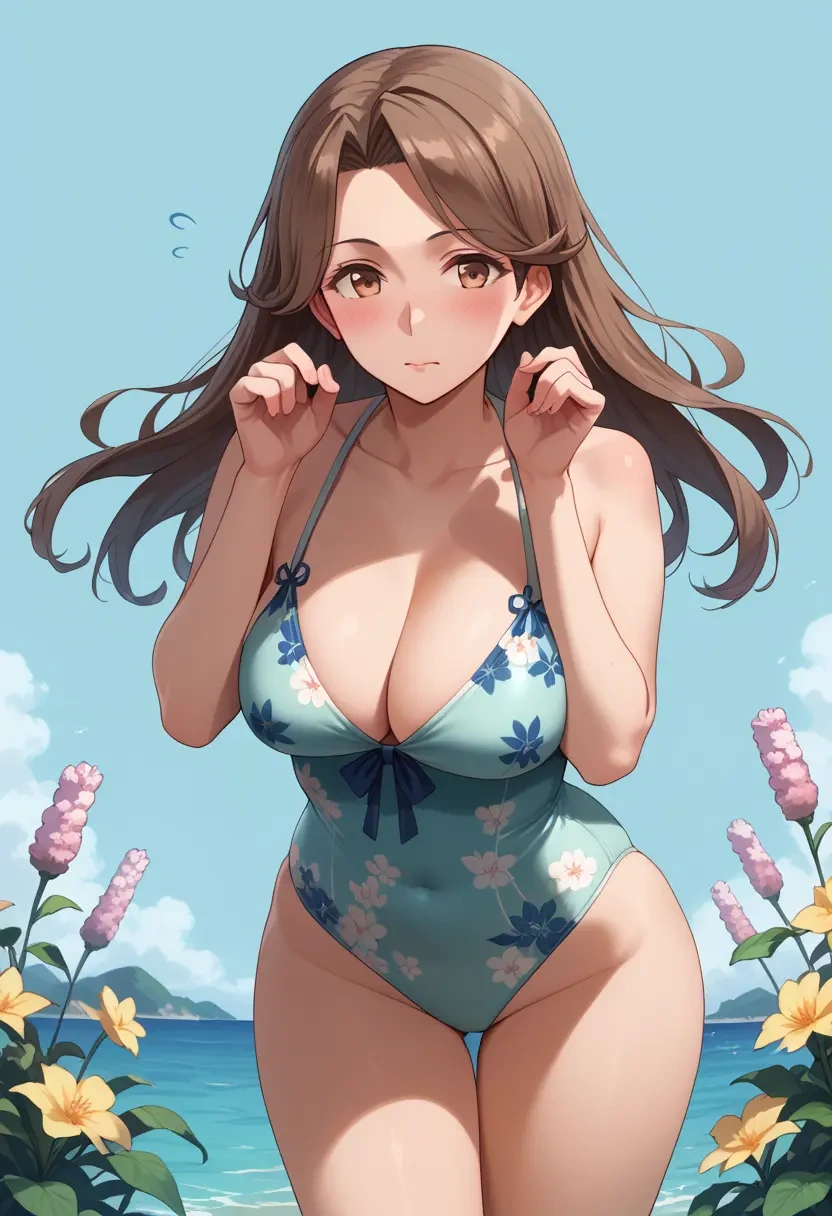 kantai_collection,mutsuki_(kancolle),swimsuit,floral print  - 