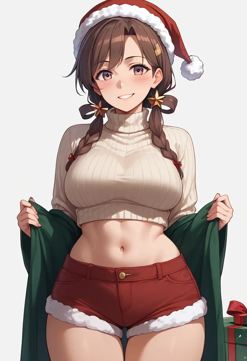 kantai_collection,mutsuki_(kancolle),Christmas,red velvet shorts,turtleneck sweater  - 