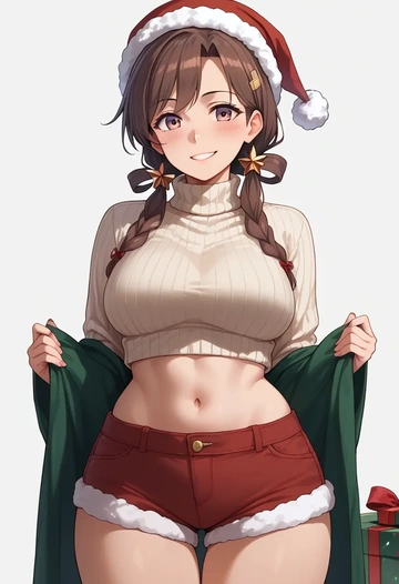 kantai_collection,mutsuki_(kancolle),Christmas,red velvet shorts,turtleneck sweater  - AI generated anime art