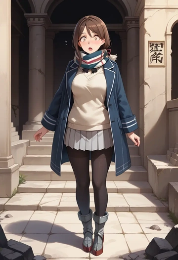 kantai_collection,mutsuki_(kancolle),winter,student uniform,puffer coat  - AI generated anime art