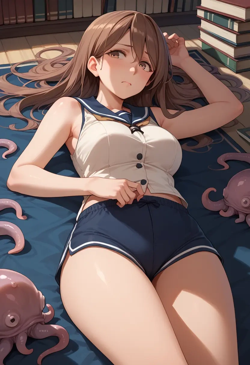 kantai_collection,mutsuki_(kancolle),sleeveless swim top,shorts-style bottom,contrast stitching  - 