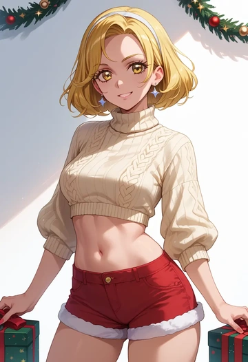 precure,myoudouin_itsuki,Christmas,red velvet shorts,turtleneck sweater  - AI generated anime art